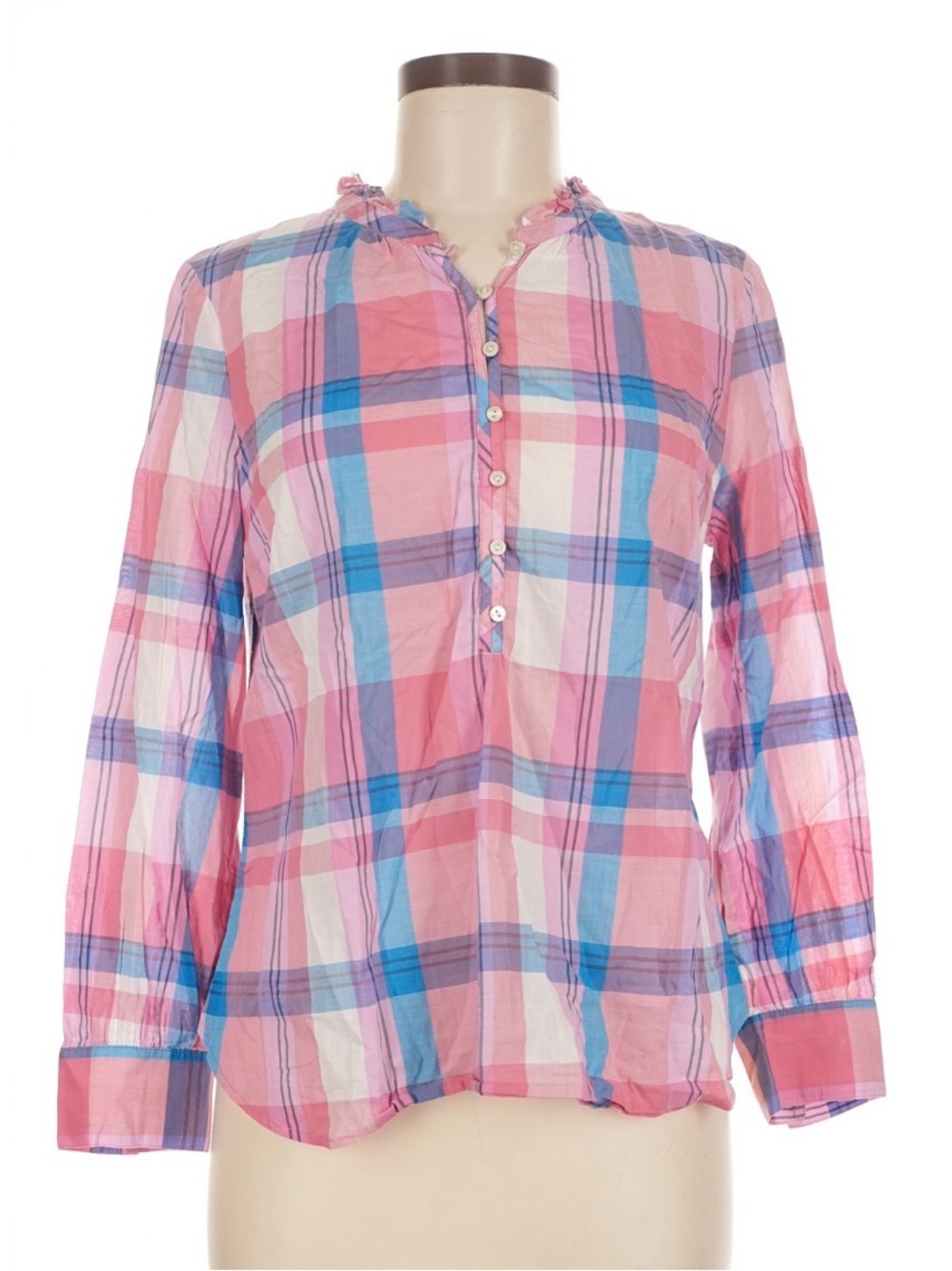 Talbots Pink and Blue Plaid Button-Front Tunic Top, Size 1X PETITE , fits 14-16